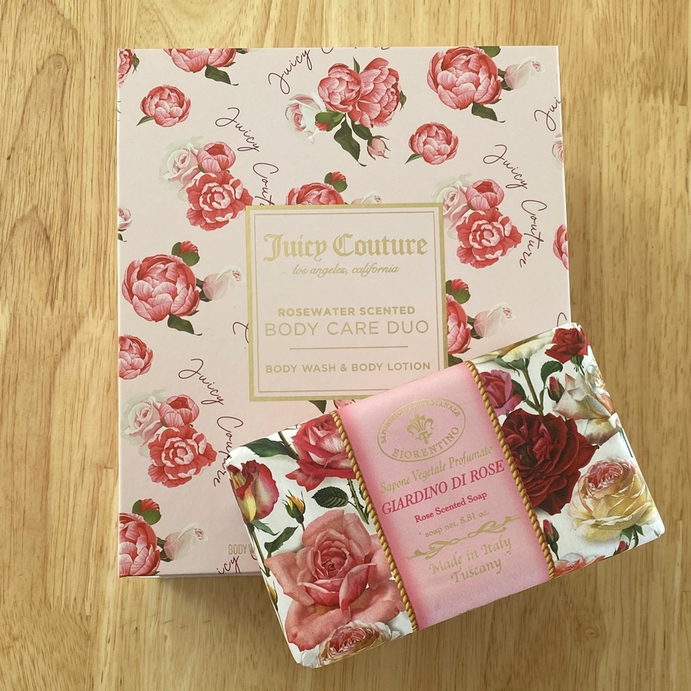 🌺3/$18 Sale Juicy Couture Rosewater Body Wash & Lotion Set and Rose soap